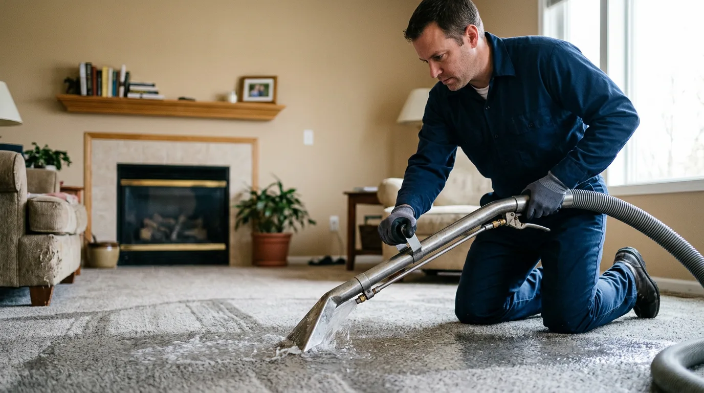 Water damage restoration technician working near Grabill, IN